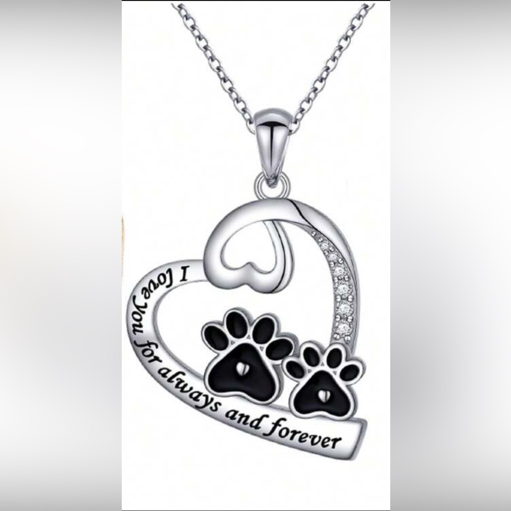Silver Tone Heart Paw Print Necklace